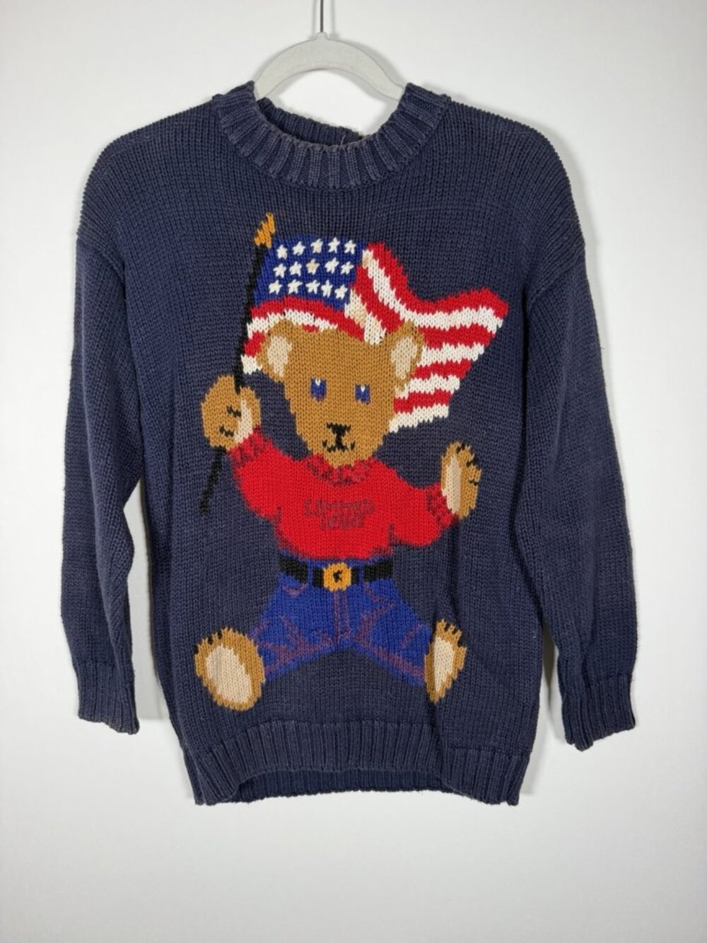 Vintage 90s The LIMITED blue bear patriotic cottagecore intarsia sweater M retro